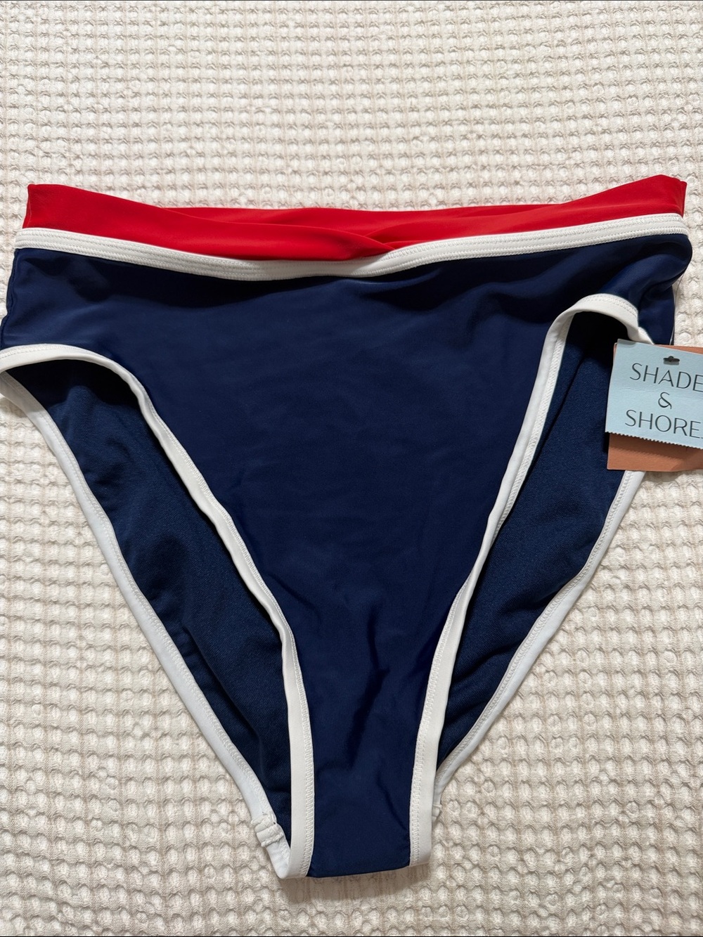 Shade & Shore Navy, Red and White Color-Block Bikini Bottom